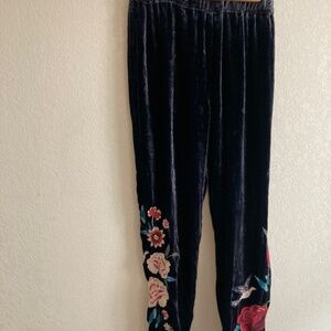 Johnny Was Junia Velvet Jogger Pants with Floral Embroidery